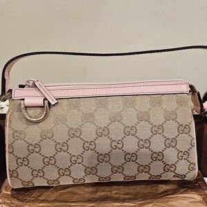 Gucci Beige and Pink Canvas Cosmetic Bag